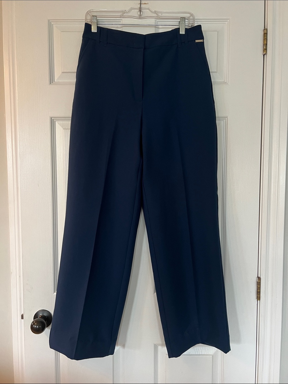 Laura Wide-Leg Navy Trousers with Tailored Crease